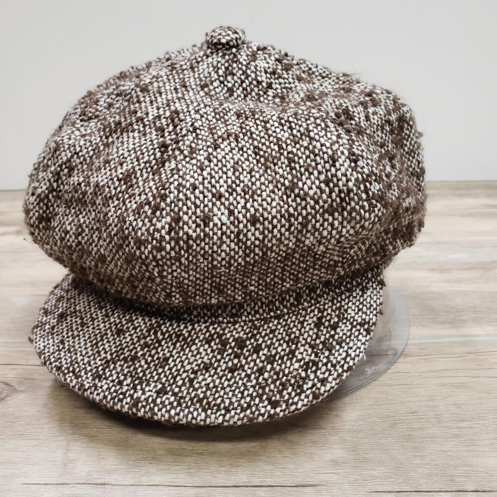 Calvin Klein Hat Cap Newsboy Brown Wool Tweed Lined One Size Womens Bakers Boy